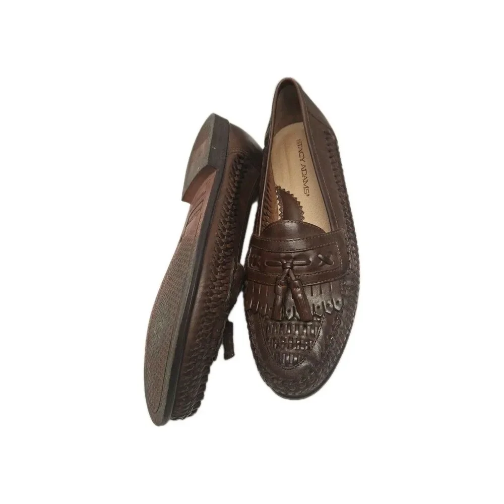 STACY ADAMS 25349 BROWN TASSELED WOVEN LEATHER SLIP ON MENS Size 9 SHOES
